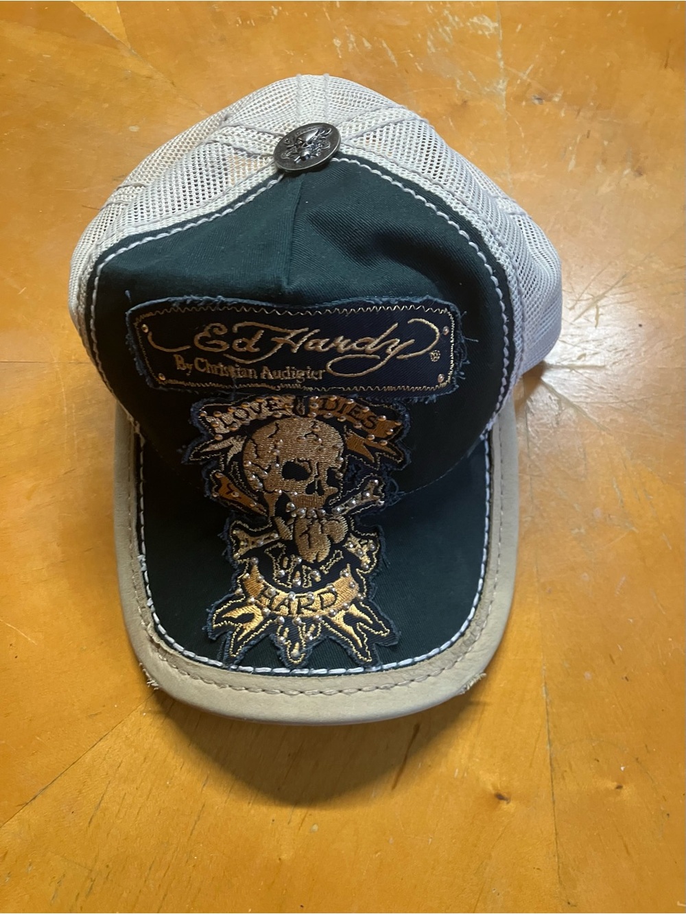 Vintage Ed Hardy Christian Audigier Love Dies Hard Rhinestone Trucker Hat